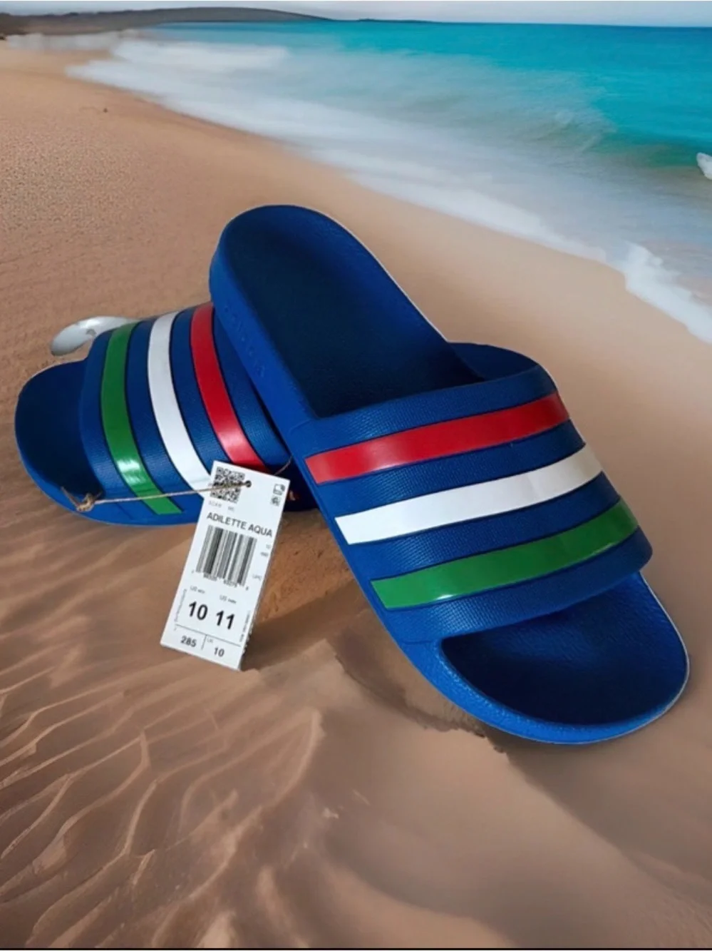 Adidas Adilette Aqua Men’s Size 10 Slide Sandals. Blue/ Multicolor Stripes. NWT